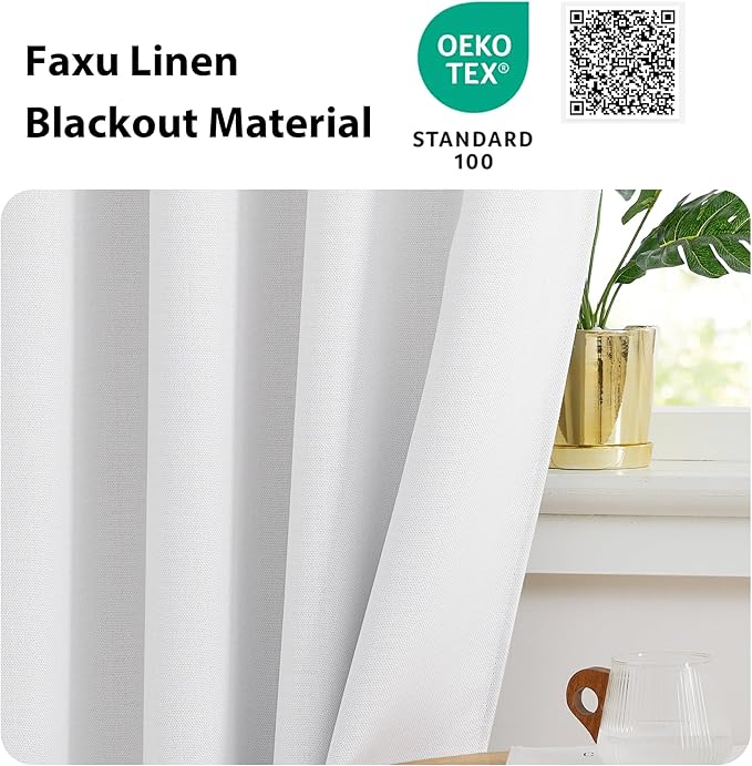NICETOWN Faux Linen Greyish White Room Darkening Curtain Valances 36 inches Long, Grommet Energy Saving Thermal Window Tiers Short Curtains for Living Room/Bedroom, W34 x L36, 2 Panels