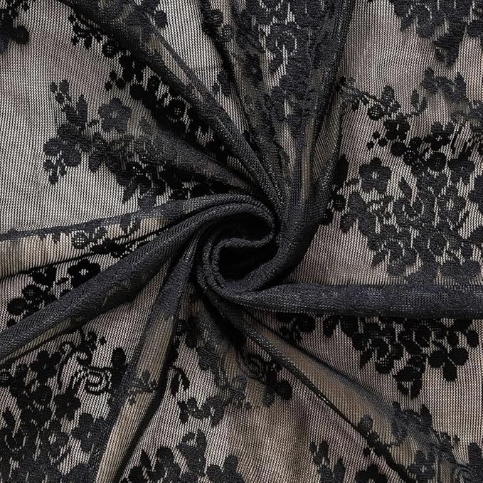 YJ YANJUN Vintage Lace Curtains 30 Inch Length 2 Panels Floral Halloween Goth Cafe Curtains for Bathroom Laundry Room Basement Kitchen Small Window Gothic Window Toppers 26 W x 30 L Black