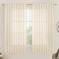 LAMIT Beige Linen Curtains 63 inches Long, Light Filtering Linen Textured Semi Sheer Back Tab and Rod Pocket Boho Drapes for Bedroom/Living Room, 2 Panels, 70 x 63 Inch
