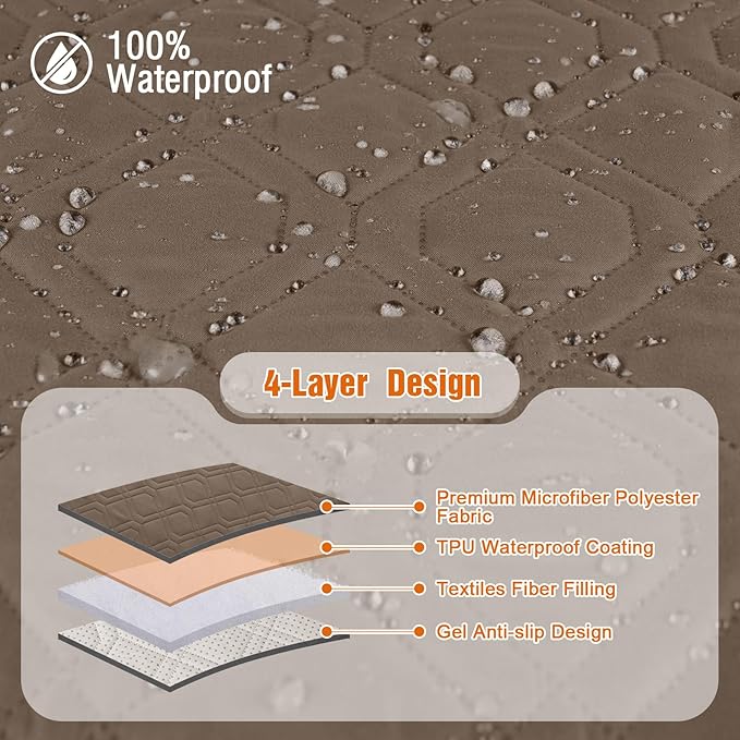 VANSOFY Waterproof Recliner Couch Covers, Sofa Covers 1-Piece Washable Reclining Sofa Cover Non-Slip Furniture Protector with Elastic Straps Pocket for Dogs, Pets(Brown,3 Seater)