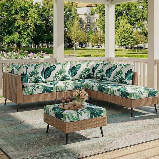 hyha Printed Couch Cushion Covers, Floral Sofa Covers Washable for 2 Cushion Couch, Stretch Pattern Outdoor Cushion Covers for Patio Furniture with Elastic Bottom(2 Packs, Monstera Deliciosa)