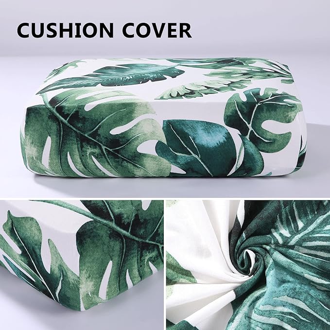 hyha Printed Couch Cushion Covers, Floral Sofa Covers Washable for 3 Cushion Couch, Stretch Pattern Outdoor Cushion Covers for Patio Furniture with Elastic Bottom(Large, Monstera Deliciosa)