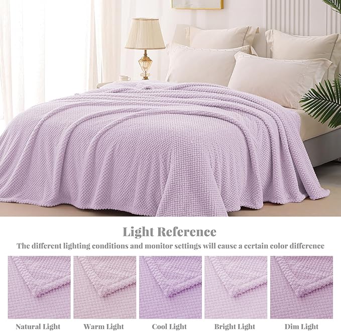 Whale Flotilla King Size Fuzzy Fleece Blanket for Bed, 90x104 Inch Fluffy Warm Soft Jacquard Blankets for All Season, Lightweight and Cozy, Lilac