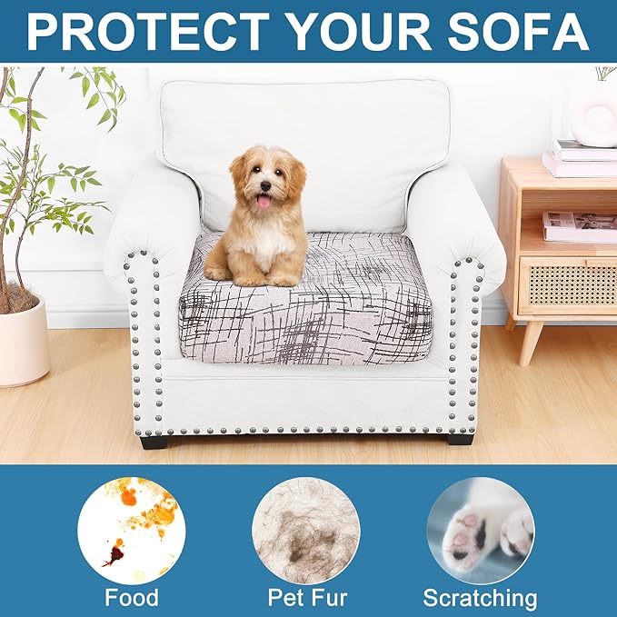 Smiry Printed Couch Cushion Covers, Stretch Soft Couch Covers for Sofa, Washable Non-Slip Sofa Slipcover Furniture Protector for Indoor and Outdoor (1 Pack, Brown and White)