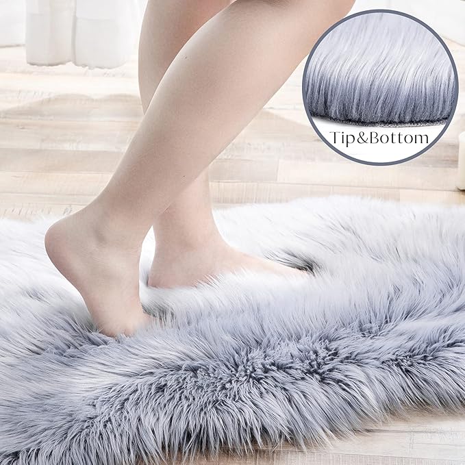 Ashler Faux Fur Rug, Fluffy Shaggy Area Rug Ultra Soft 3 x 5 Feet Rectangle Fur Rug Frosted Bottom Blue Fuzzy Rug Machine Washable Shag Rug, Nursery Decor Throw Rugs for Bedroom, Living Room