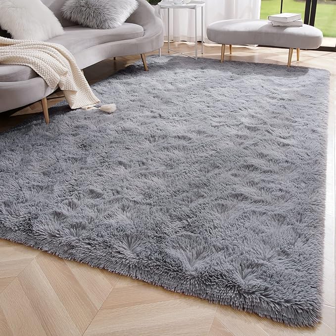 Amearea Premium Soft Fluffy Area Rug Modern Shag Carpet, 3x5 Feet, Fuzzy Shaggy Rugs for Bedroom Living Room Teen Apartment Decor, Comfortable Indoor Furry Dorm Carpets, Grey
