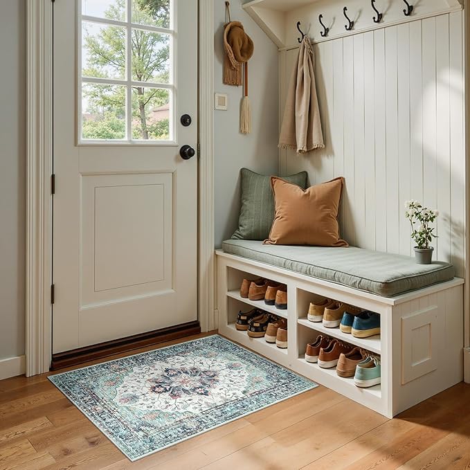 Area Rugs 2'x3' Kitchen Rugs Entry Rug Small Rugs for Entryway Kitchen Bathroom Door Mat Indoor Entrance,Washable Non Slip, Green Navy Blue White Red Teal Colorful