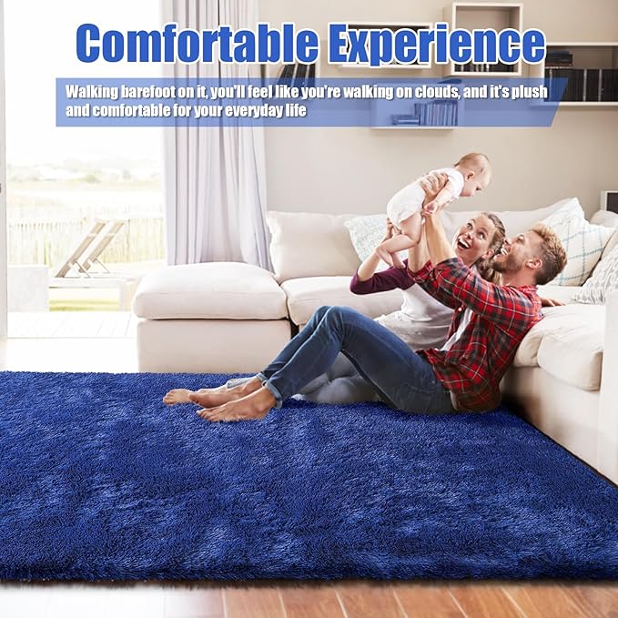Ultra Soft Fluffy Area Rugs for Bedroom Living Room 10x14, Nursery Rug, Non-Slip Carpet for Kids Dorms Decor, Shaggy Bedside Rug, Blue
