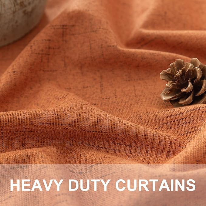Burnt Orange 100% Blackout Window Curtain Panels Light Blocking Linen Boho Black Out Drape for Nursery 84 Inch Long Thermal Insulated Draperies for Living Room Bedroom Fall Decor 2 Pieces 52x84 Length