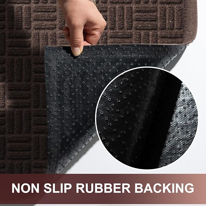 Mibao Front Door Mat Indoor Outdoor Entrance, Dirt Trapping Waterproof All-Season, All-Weather Doormat, Non-Slip Durable Natural Rubber Low Profile Easy Clean Patio Entrance Mat, 61.5" x 36", Coffee