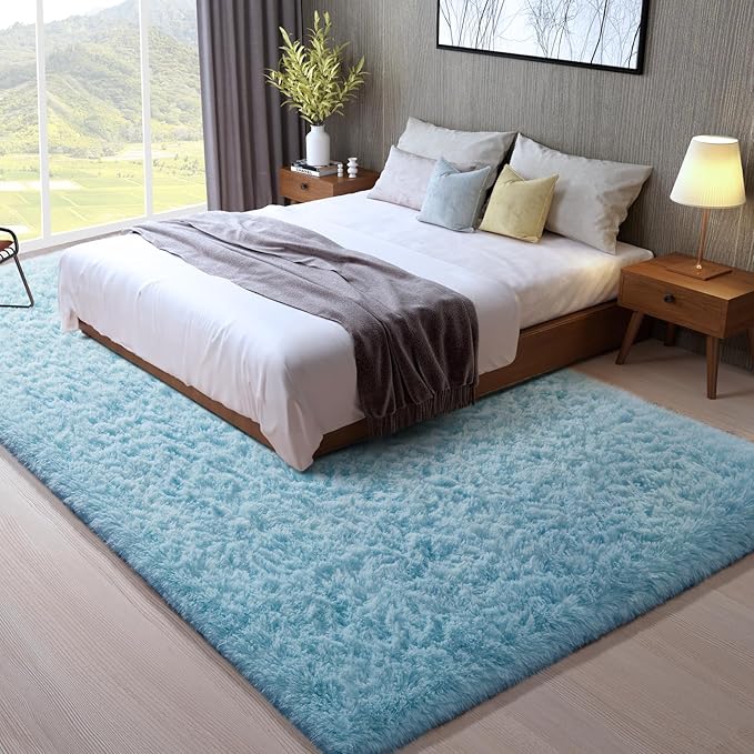 Ophanie 8x10 Light Blue Area Rugs for Living Room, Large Shag Bedroom Carpet, Big Indoor Thick Soft Nursery Rug for Boys and Girls Room Dorm Home Decor Aesthetic