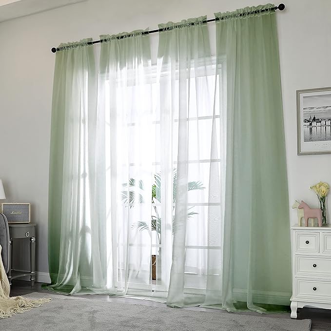 Chyhomenyc Living Room Sheer Curtains 96 Length 2 Panels Set for French Door, Gorgeous Window Decoration for Wedding & Party & Backdrop & Canopy, Sage Green, Each 42Wx96L in, 8 Feet