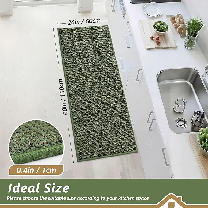 BEQHAUSE Kitchen Runner Rugs 24"x60", Non-Slip Kitchen Mats for Floor, Super Absorbent and Stain Resistant Kitchen Rug, Machine Washable Rugs for Kitchen, Hallway, Laundry & Sink, Green