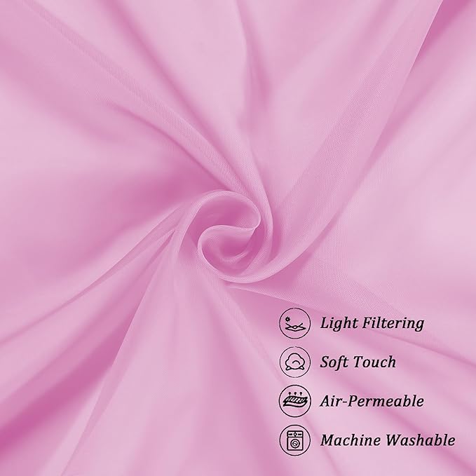 Chyhomenyc Pink Curtains Over Sink 36 Inch Length 2 Panels, Light Filtering Short Rod Pocket Voile Sheer Drapes for Bathroom Living Room Small Windows, Each 42W x 36L inches