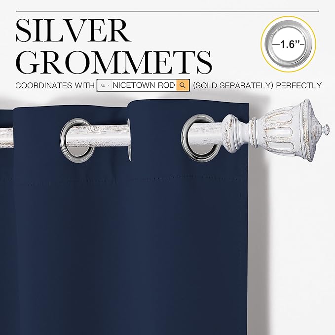 NICETOWN Blackout Draperies Curtains, All Season Thermal Insulated Solid Grommet Top Blackout Curtains/Drapes for Kid's Room (Navy, 1 Pair, 42 x 40 inches)