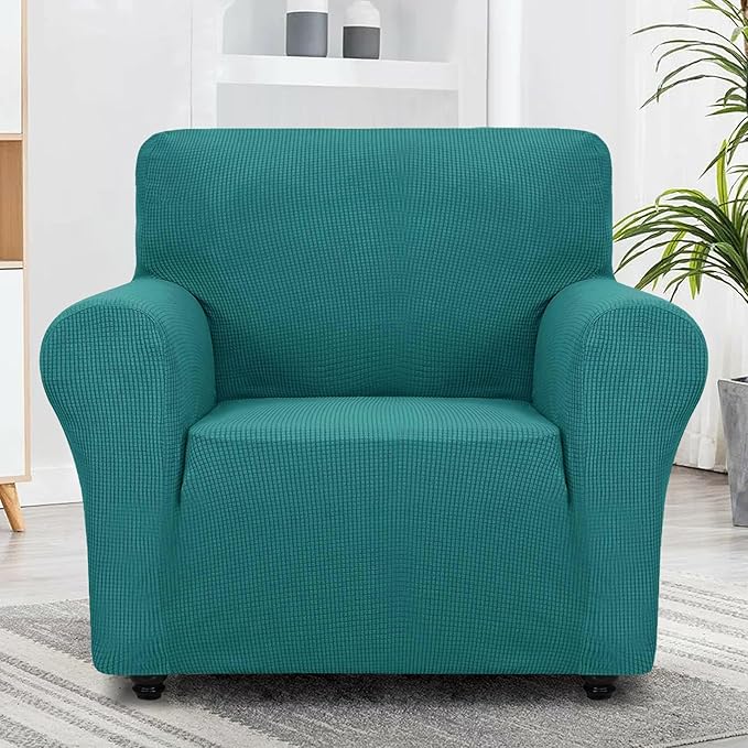 ZNSAYOTX Super Stretch Chair Slipcover Universal Sofa Chair Covers for Living Room Dogs Pet Furniture Protector Spandex Armchair Slipcovers with Anti Slip Foam Sticks (Peacock Teal, Chair)