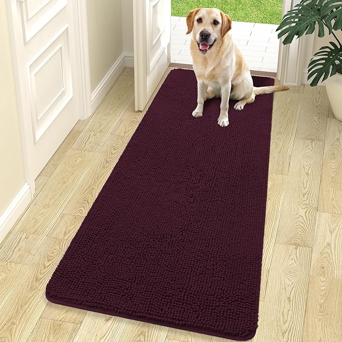 OLANLY Dog Door Mat for Muddy Paws 70x24, Absorbs Moisture and Dirt, Absorbent Non-Slip Washable Doormat, Quick Dry Chenille Mud Mat for Dogs, Entry Indoor Entryway Carpet for Inside Floor, Russet