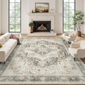Rugflix 9x12 Area Rugs for Living Room, Machine Washable Rug Non Slip Stain Resistance, Large Rug Vintage Distressed Soft Carpet for Bedroom, Dining Room, Home Office, Beige Grey