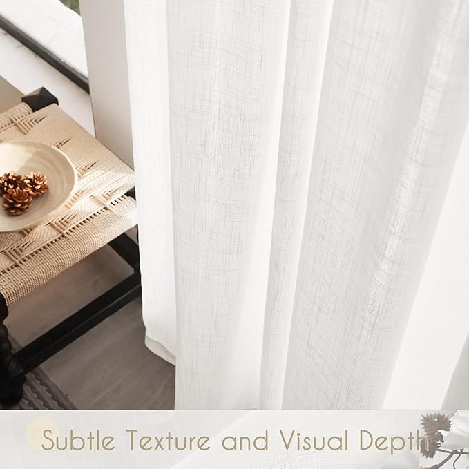 White Curtains 92 inches Long 2 Panels Back Tab Light Filtering Cotton Textured Curtain Modern Farmhouse Coastal Decor Off White Linen Drapes 92 inch Length for Patio Sliding Door Office Bedroom