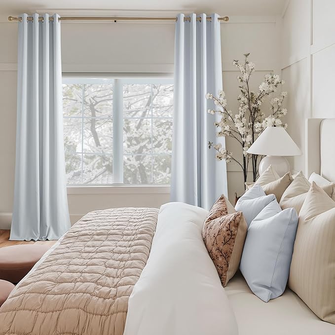 NICETOWN Room Darkening Draperies Curtains Panels, 2 Panels Greyish White W52 x L90