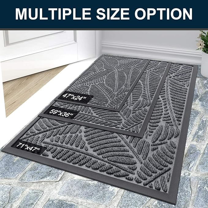 Colorxy Waterproof Doormat, Sturdy Natural Rubber Front Indoor Mat, Non Slip Low Profile Indoor Outdoor Door Mats, Stain and Fade Resistant Floor Mat, Easy Clean Patio Entrance Mat, 59''x36'', Grey