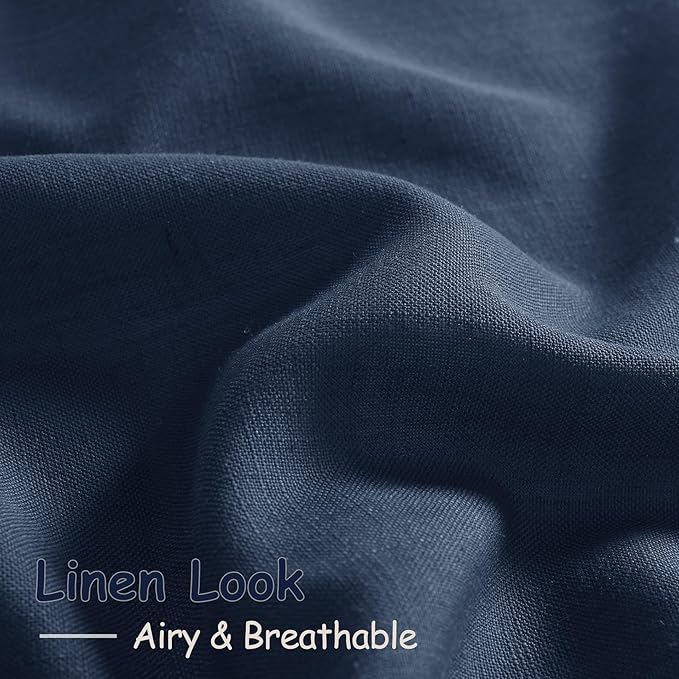 Denim Blue Linen Curtains 84 Inch Length 2 Panels Set for Living Room Rod Pocket Back Tab Light Filtering Window Drapes for Bedroom Dining Room Protect Privacy Country Farmhouse Decor 52x84