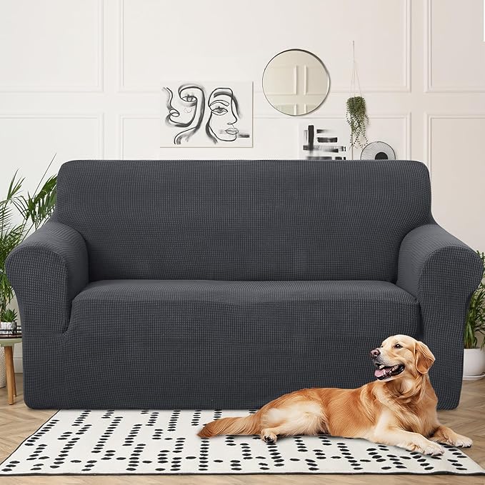 U-NICE HOME Oversized Stretch Loveseat Couch Cover Sofa Covers Washable Sofa Slipcover Furniture Protector for 2 Cushion Couch Sofa Pet Friendly, Dark Grey