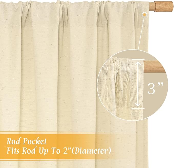 LAMIT Beige Linen Window Curtains 72 Inch Length 2 Panels, Thick Linen Textured Light Filtering Rod Pocket Burlap Boho Neutral Privacy Drapes for Bedroom/Living Room, Beige, 52 x 72 Inch