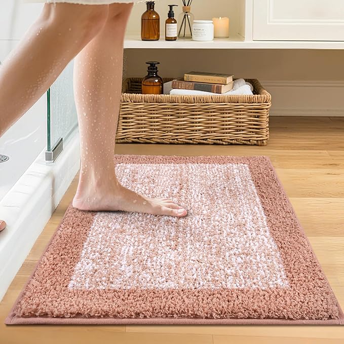 Bathroom Rugs 24x17 Non Slip Washable, Pink Bath Mat for Bathroom Floor Tub, Soft Absorbent Quick Dry Mats for Shower, Bathtub,Home Decor