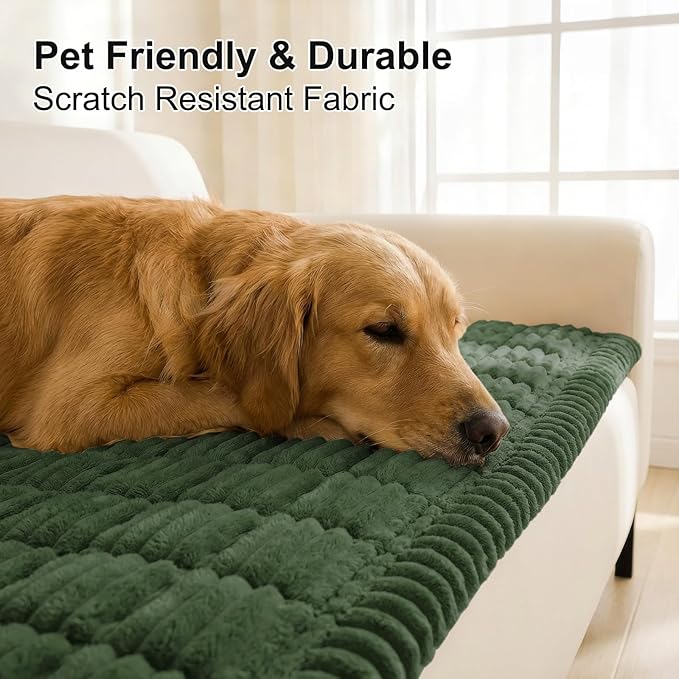 Smiry Couch Cover for Dogs Washable, Non Slip Fuzzy Pet Couch Covers for 3 Cushion Sofa Pet Friendly, Thick Soft Sofa Slipcovers Cushion Protector (Dark Green, 27.6" x 59")