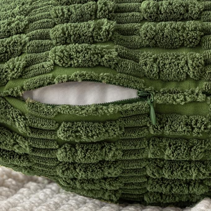 MIULEE Pack of 2 Spring Corduroy Decorative Throw Pillow Covers 20x20 Inch Soft Boho Striped Pillow Covers Modern Farmhouse Home Decor for Summer Sofa Living Room Couch Bed Moss Green