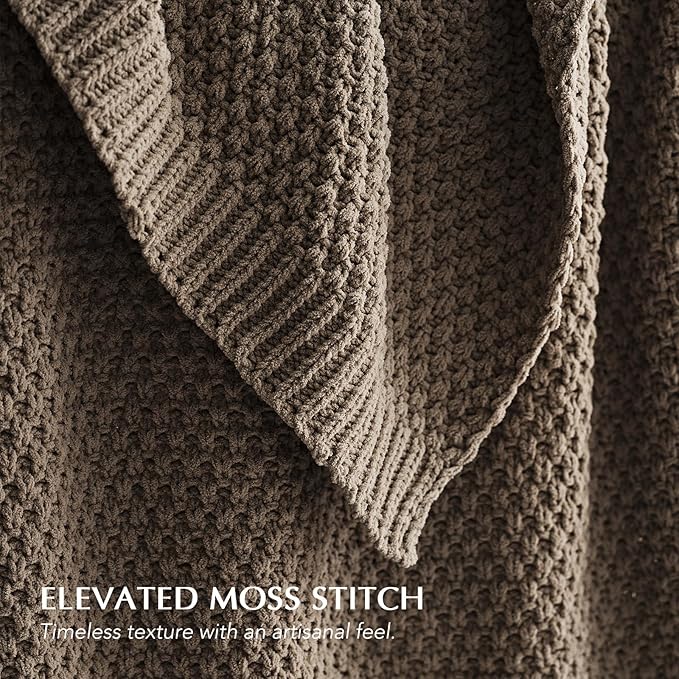 EVERGRACEHOME Chunky Chenille Knit Throw Blanket for Couch, Soft Luxurious Oversized Queen Moss Stitch Blanket for Bed, Cozy Farmhouse Knitted Throw for Sofa, Mocha Brown, 90" x 90"