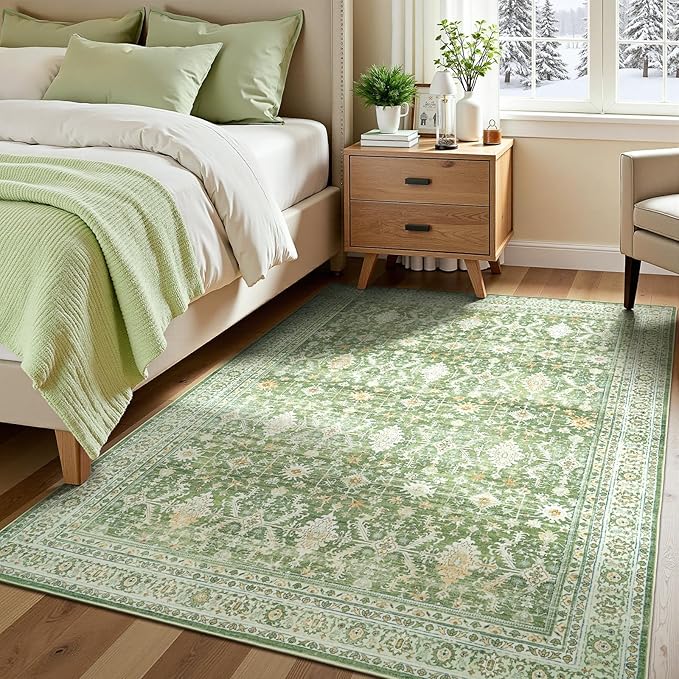 Lofus 6x9 Area Rug for Living Room,Light Green Washable Area Rugs with Non-Slip Backing,Soft Boho Carpets for Bedroom Dining Room Home Office Indoor Nursery