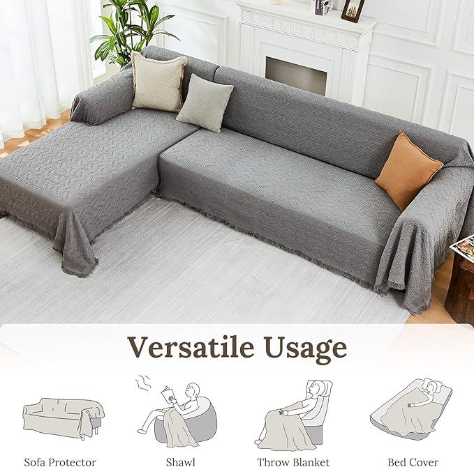 HOMERILLA Sectional Couch Covers for Sectional Sofa L Shaped Sofa Cover Blanket 2 Pieces L Shape Furniture Protector for Pets Dogs (Light Grey, XX-Large)