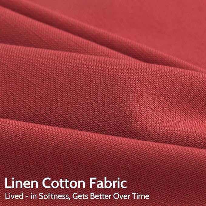 Christmas Red Linen Curtains 90 Inches Long for Living Room Light Filtering Semi Sheer Curtain Back Tab and Rod Pocket Vintage Rustic Luxury Home Decor Neutral Drapes for Bedroom 52x90, 2 Panels