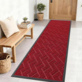 OLANLY Front Door Mat Indoor Outdoor Entrance, Waterproof All-Season, All-Weather Doormat, Sturdy Natural Rubber, Low Profile, Easy Clean Patio Porch Entryway Mat, Herringbone Brick (Wine Red, 71x23)
