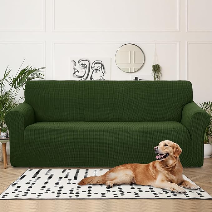 U-NICE HOME 4 Seater Stretch Couch Cover Sofa Cover Washable Sofa Slipcover Furniture Protector for 3 Cushion Couch Sofa Pet Friendly, Bronze Green