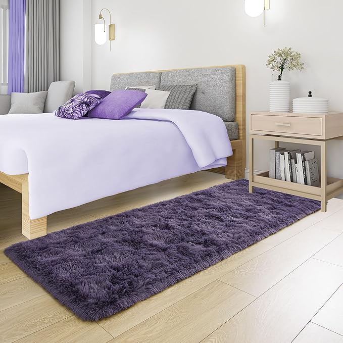 Tepook Soft Runner Rugs for Bedroom 2x6 ft with Rubber Backing, Purple Fluffy Rugs for Living Room, Shag Bedside Rug Fuzzy Plush Carpet for Room, Area Rug for Dorm Nursery Hallway Indoor Home Decor