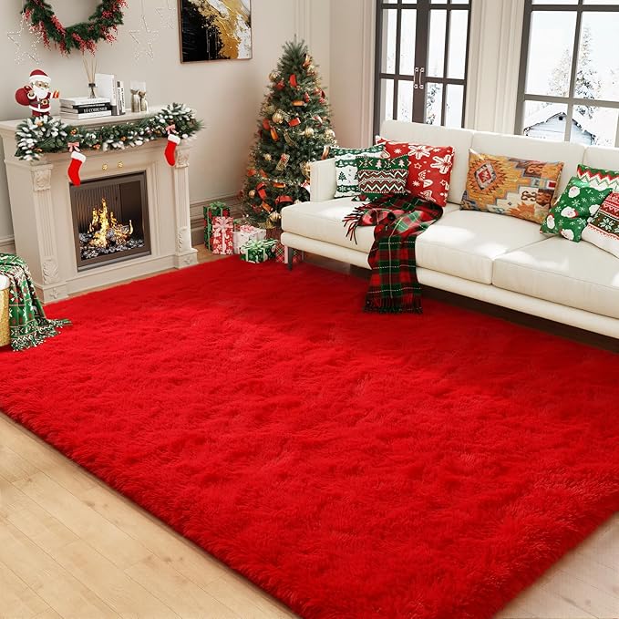 Amearea Premium Soft Area Rug 4x5.3 Feet, Modern Fluffy Rugs for Living Room, Shag Carpet for Bedroom Nursery Playroom Teen Home Decor, Comfortable Indoor Furry Dorm Carpets, Red