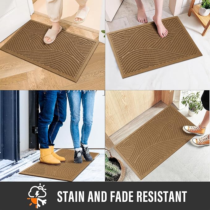 HIYARD Sturdy Front Door Mat, Absorbent Muddy Dirt Resist Welcome Door Mats Outdoor Indoor, Stain and Fade Resistant, Non-Slip Backing Entry Mat Low Profile Doormat for Entryway, 36×24, Brown