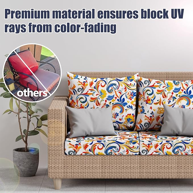 8Pcs Stretch Patio Cushion Covers, Outdoor Couch & Sofa Replacement Slipcovers for Patio Furniture Cushion Covers, Washable Reusable Furniture Protector