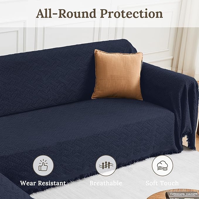 HOMERILLA Sectional Couch Covers for Sectional Sofa L Shaped Sofa Cover Blanket 2 Pieces L Shape Furniture Protector for Pets Dogs(Midnight Blue, X-Large)