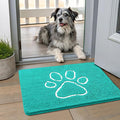 Smiry Dog Door Mat for Muddy Paws, Absorbent Dirt Trapper Non Slip Quick Dry Washable Chenille Mat for Mud Dogs, Entry Rug for Indoor and Outdoor (24x16 Inches, Turquoise and White)