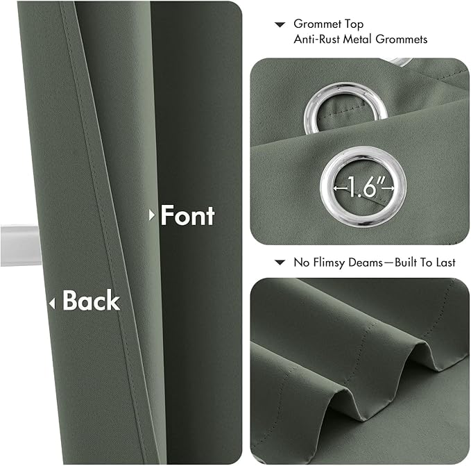 MIULEE Dark Mallard Blackout Curtains for Bedroom Living Room 63 Inches Long 2 Panels, Thermal Insulated Room Darkening Drapes Solid Grommet Noise Reduction Light Blocking Window Treatments 40x63 Inch
