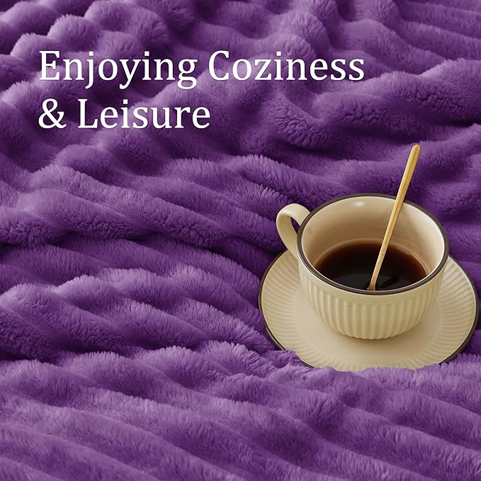 BEDELITE Fleece Throw Blanket for Couch - 300GSM Soft & Warm Fluffy Purple Blanket, Decorative and Giftable Striped Blankets for Women, Men, 50"x60"