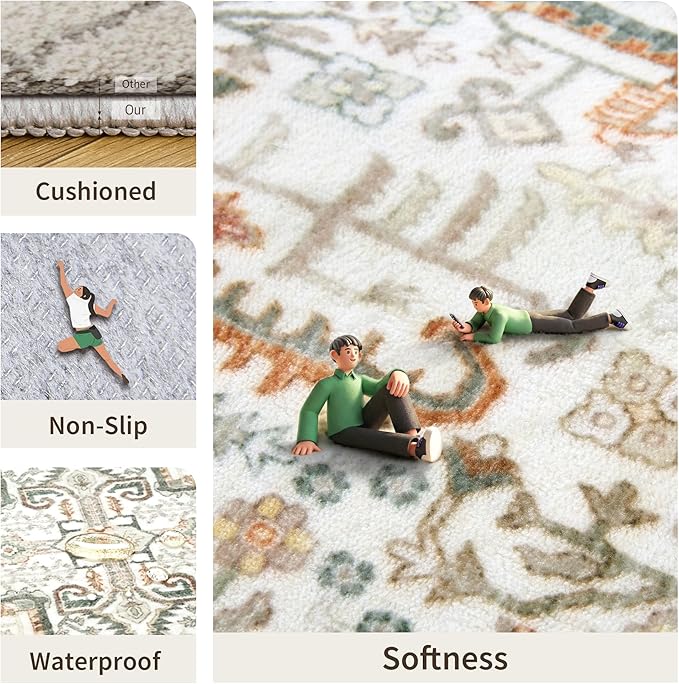 Hallway Washable Runner Rug 2x12 - Non Slip Vintage Kitchen Runner Rugs for Entryway Low-Pile Waterproof Long Runners for Living Room Bedroom Medallion Indoor Floor Mat for Bathroom Laundry Green