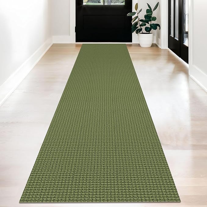 KOZYFLY Long Runners for Hallways 2x12 ft Washable Kitchen Runner Non Slip Rubber Backed Hallway Rugs Cotton Entryway Runner Rug Floor Carpet for Indoor Hall, Kitchen, Bright Green/Earthy Green
