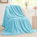 BEDELITE Fleece Blanket Twin Size for Bed Couch, 3D Jacquard Decorative Light Blue Throw Blanket, Soft and Cozy Warm Plush Fuzzy Blanket All Seasons Suitable, 60x80Inches