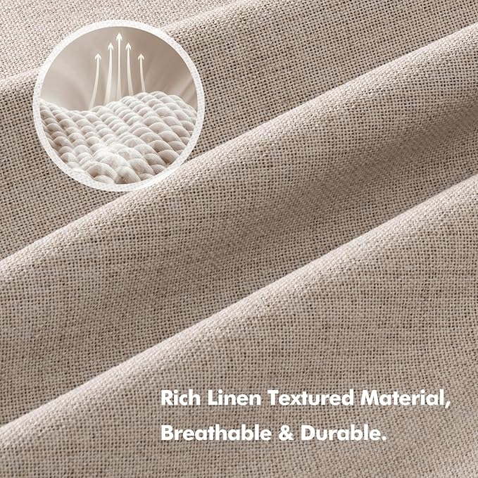 MIULEE 100% Blackout Linen Curtains for Bedroom, Beige Solid Luxury Decor Thermal Insulation Room Darkening Drapes for Living Room Nursery Back Tab Rod Pocket 42 x 96 Inches, 2 Panels
