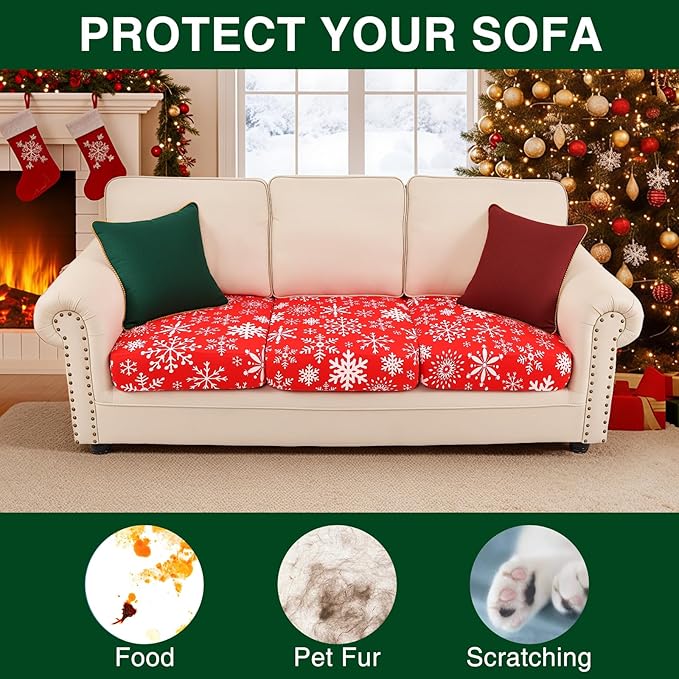 Smiry Printed Couch Cushion Covers, Stretch Soft Couch Covers for Sofa, Washable Non-Slip Sofa Slipcover Furniture Protector for Indoor and Outdoor (3 Pack, Red with White)